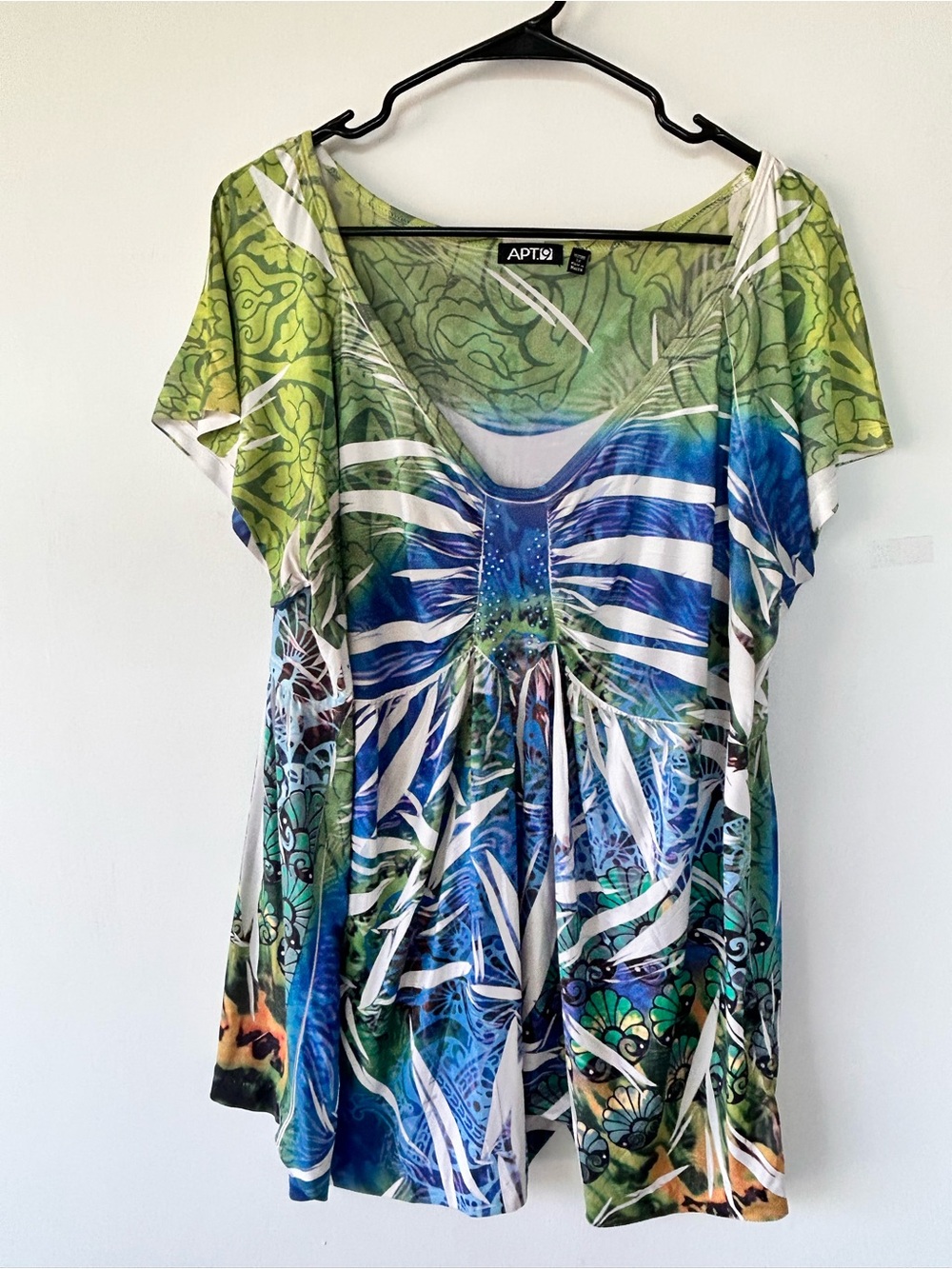 Apt. 9 Vibrant Peacock Inspired Beaded Empire Waist Blouse